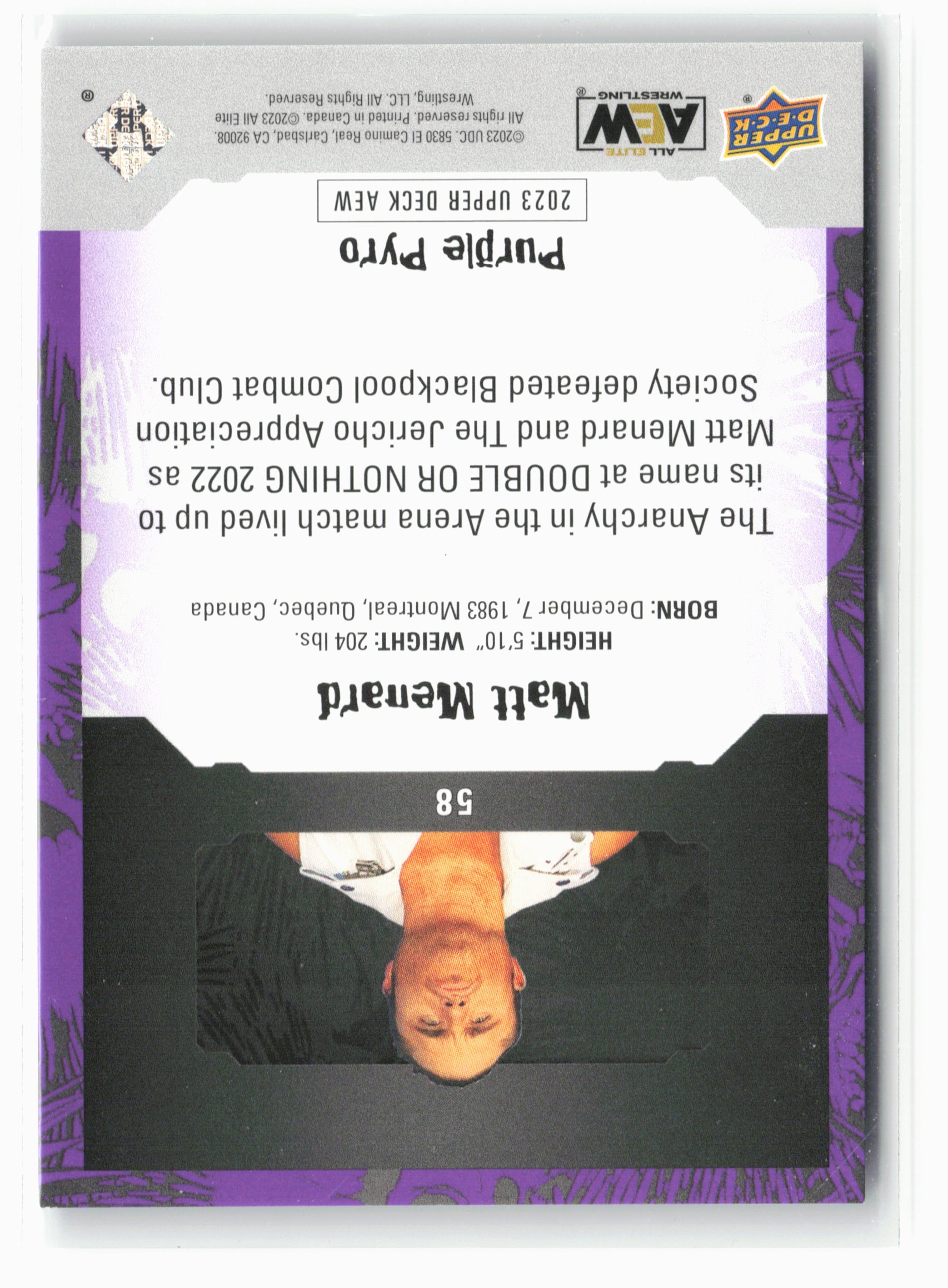 2023 Upper Deck AEW #58 Matt Menard Purple Pyro