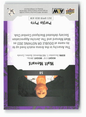 2023 Upper Deck AEW #58 Matt Menard Purple Pyro