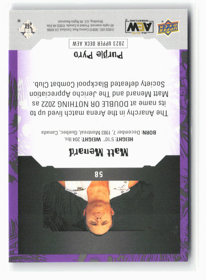 2023 Upper Deck AEW #58 Matt Menard Purple Pyro