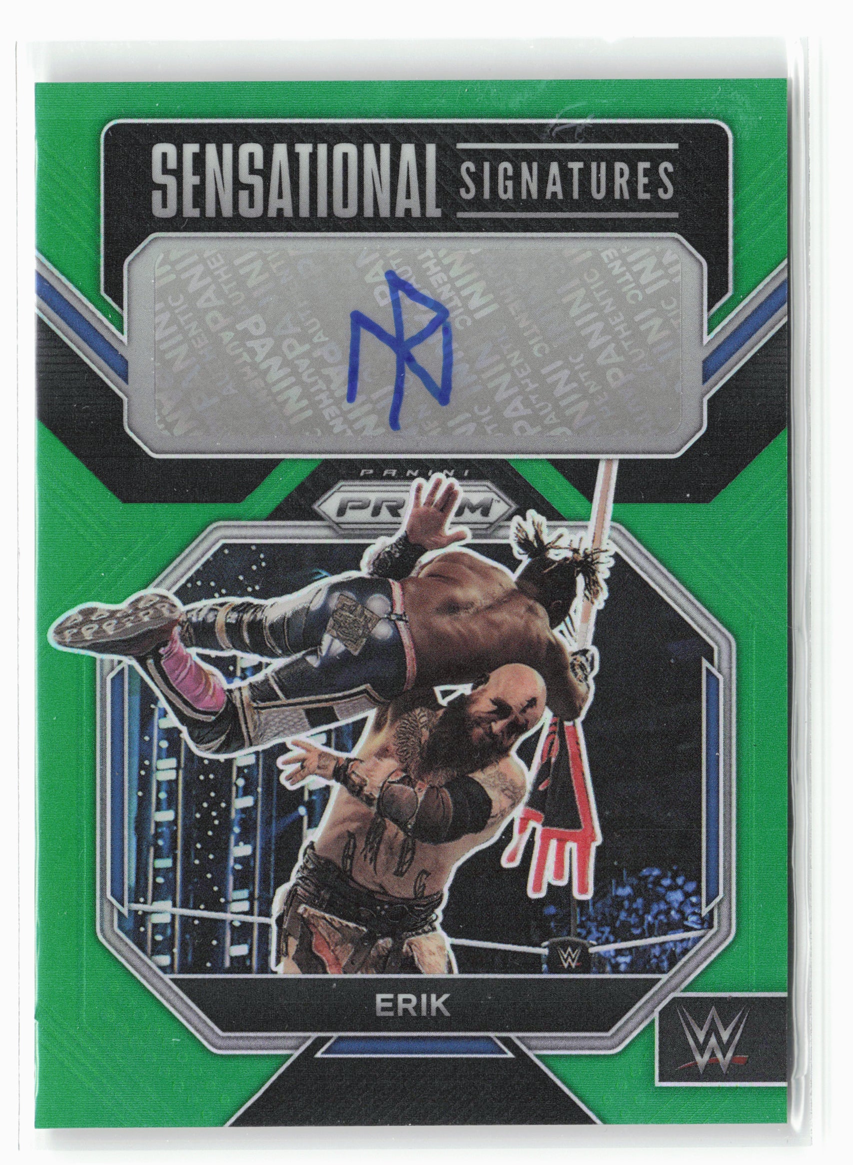 2023 Panini Prizm WWE #SN-ERK Erik Sensational Signatures Prizms Green