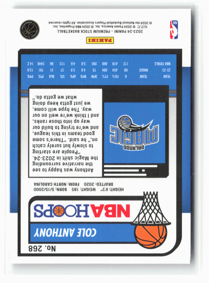 2023-24 Panini Premium Stock #268 Cole Anthony NM