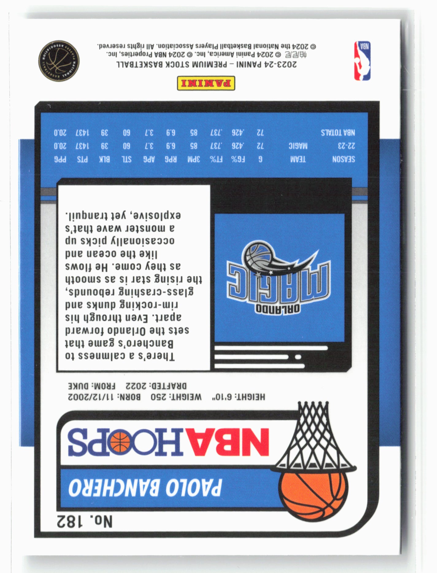 2023-24 Panini Premium Stock #182 Paolo Banchero NM