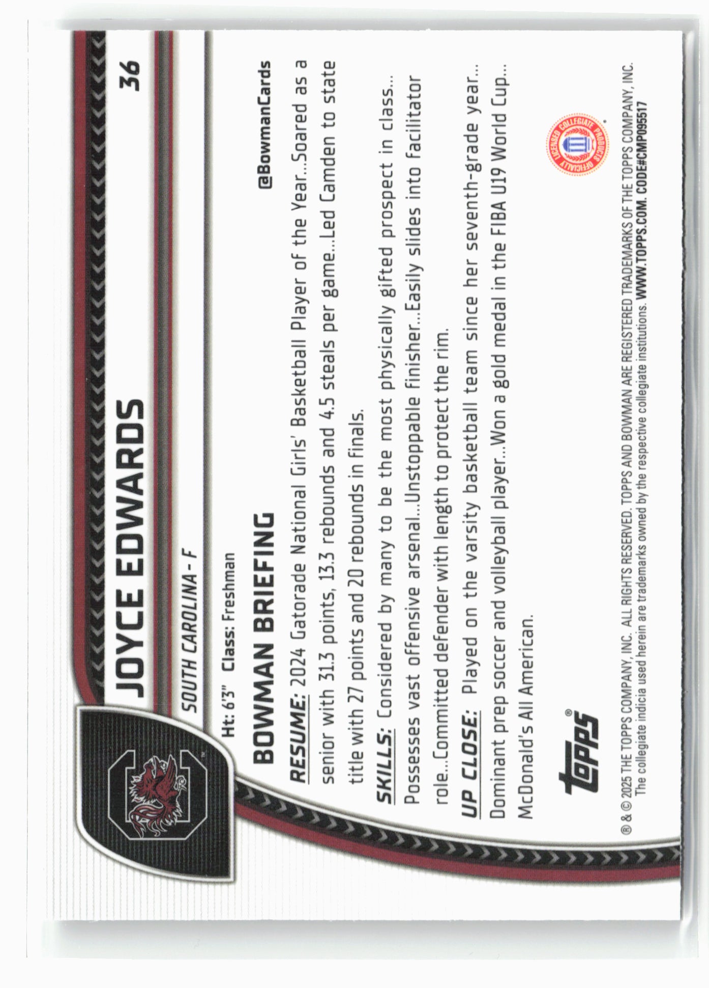 2024-25 Bowman University Chrome #36 Joyce Edwards