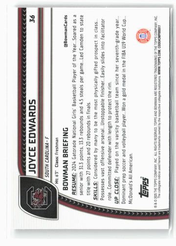 2024-25 Bowman University Chrome #36 Joyce Edwards