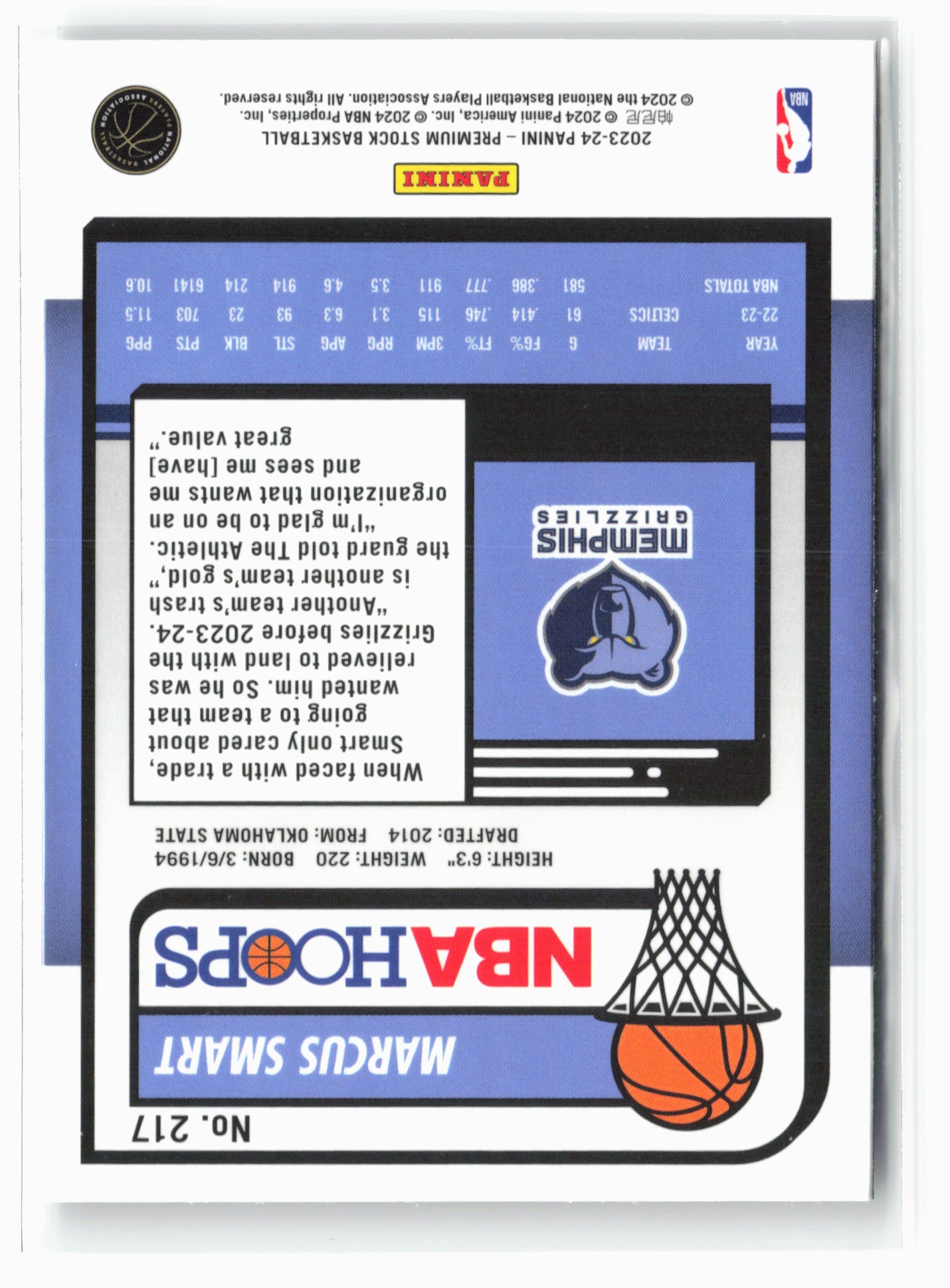 2023-24 Panini Premium Stock #217 Marcus Smart NM