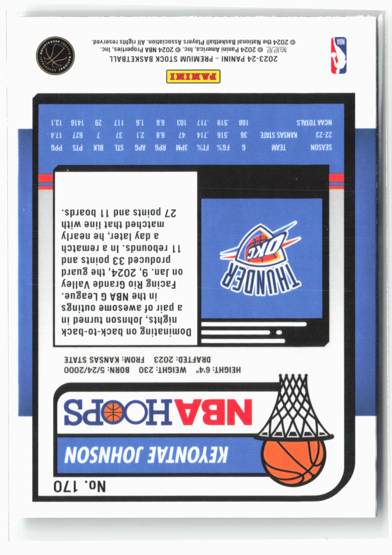 2023-24 Panini Premium Stock #170 Keyontae Johnson NM