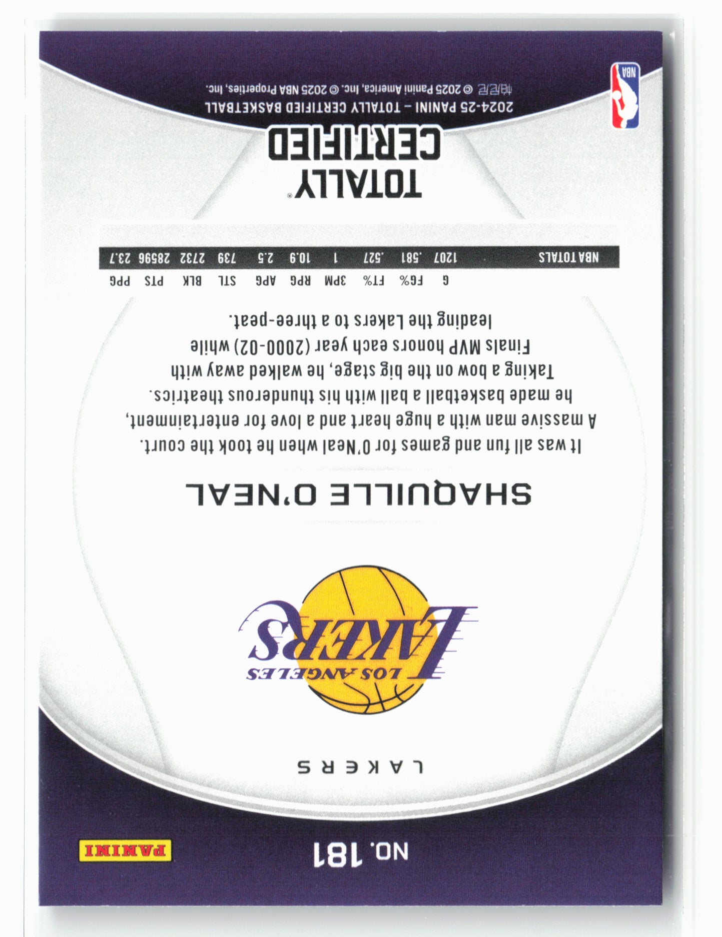 2024-25 Panini Totally Certified #181 Shaquille O'Neal