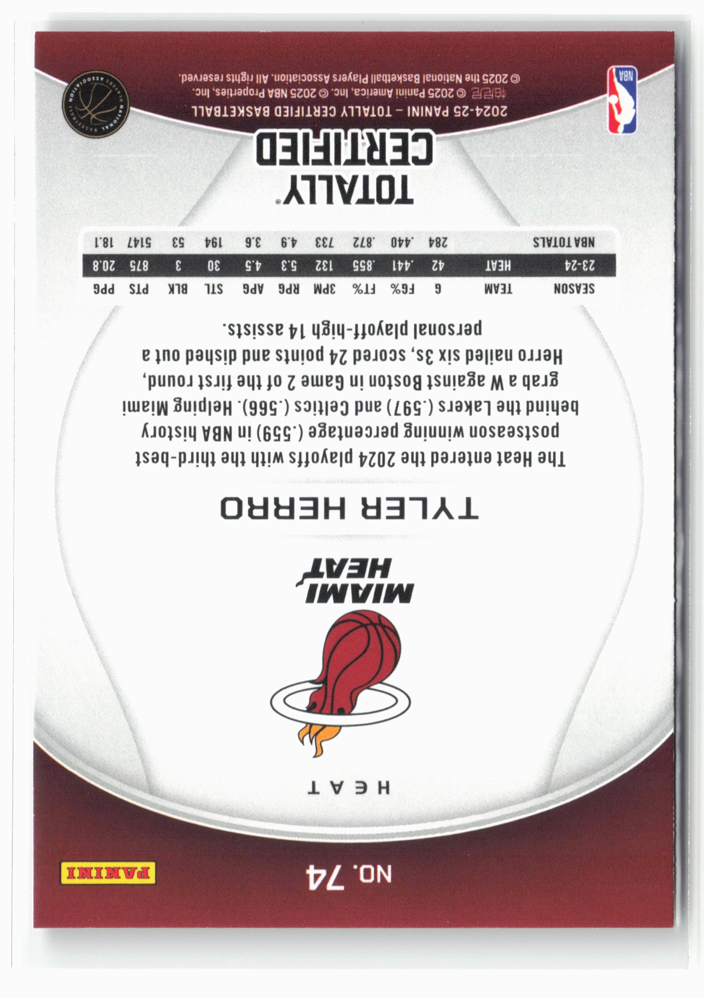 2024-25 Panini Totally Certified #74 Tyler Herro