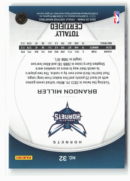 2024-25 Panini Totally Certified #32 Brandon Miller