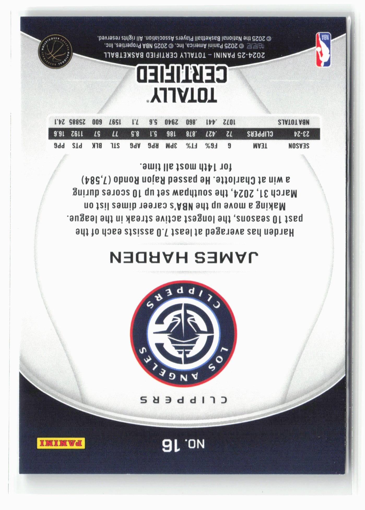 2024-25 Panini Totally Certified #16 James Harden