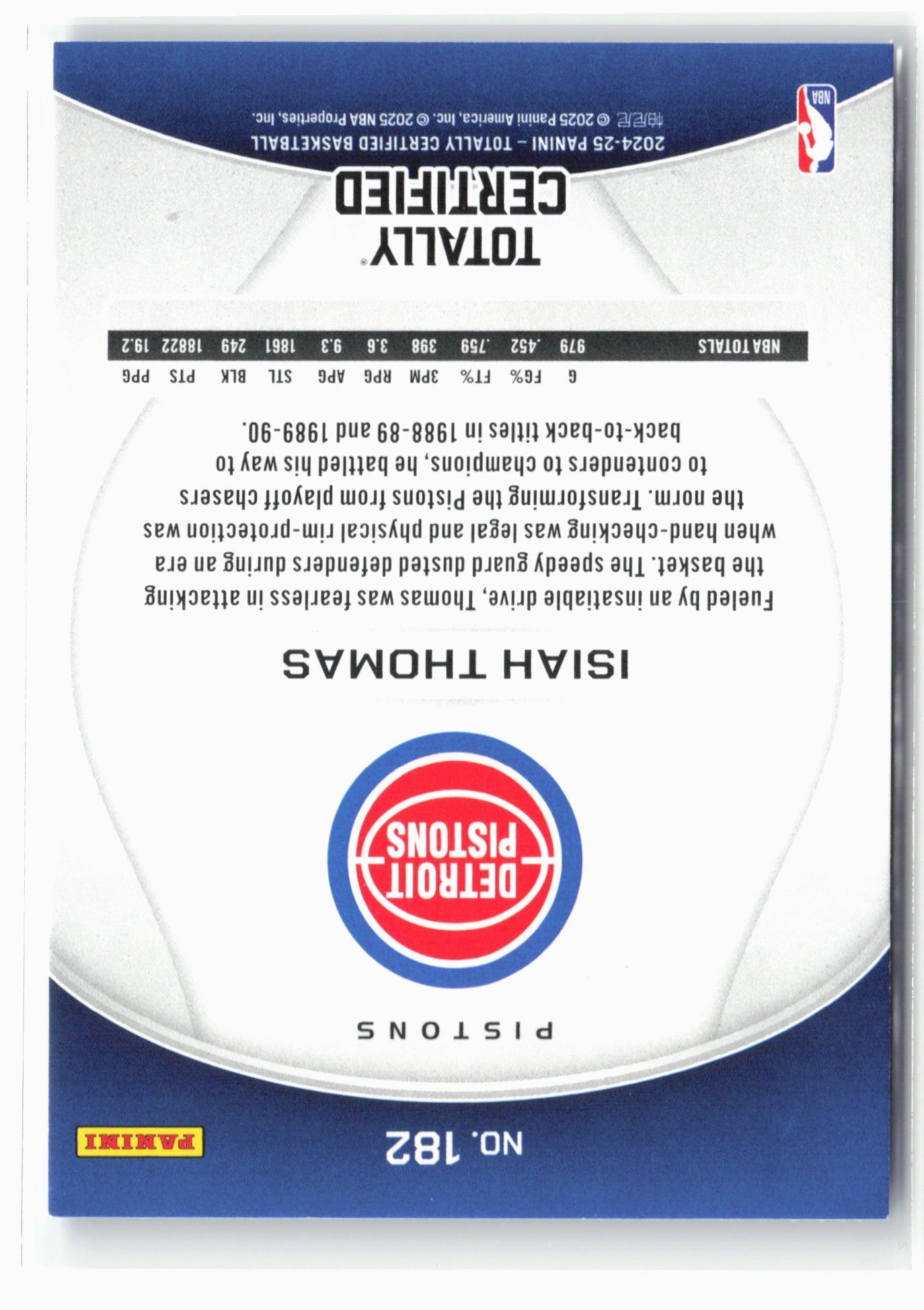 2024-25 Panini Totally Certified #182 Isiah Thomas
