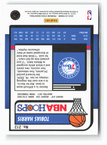 2023-24 Panini Premium Stock #212 Tobias Harris