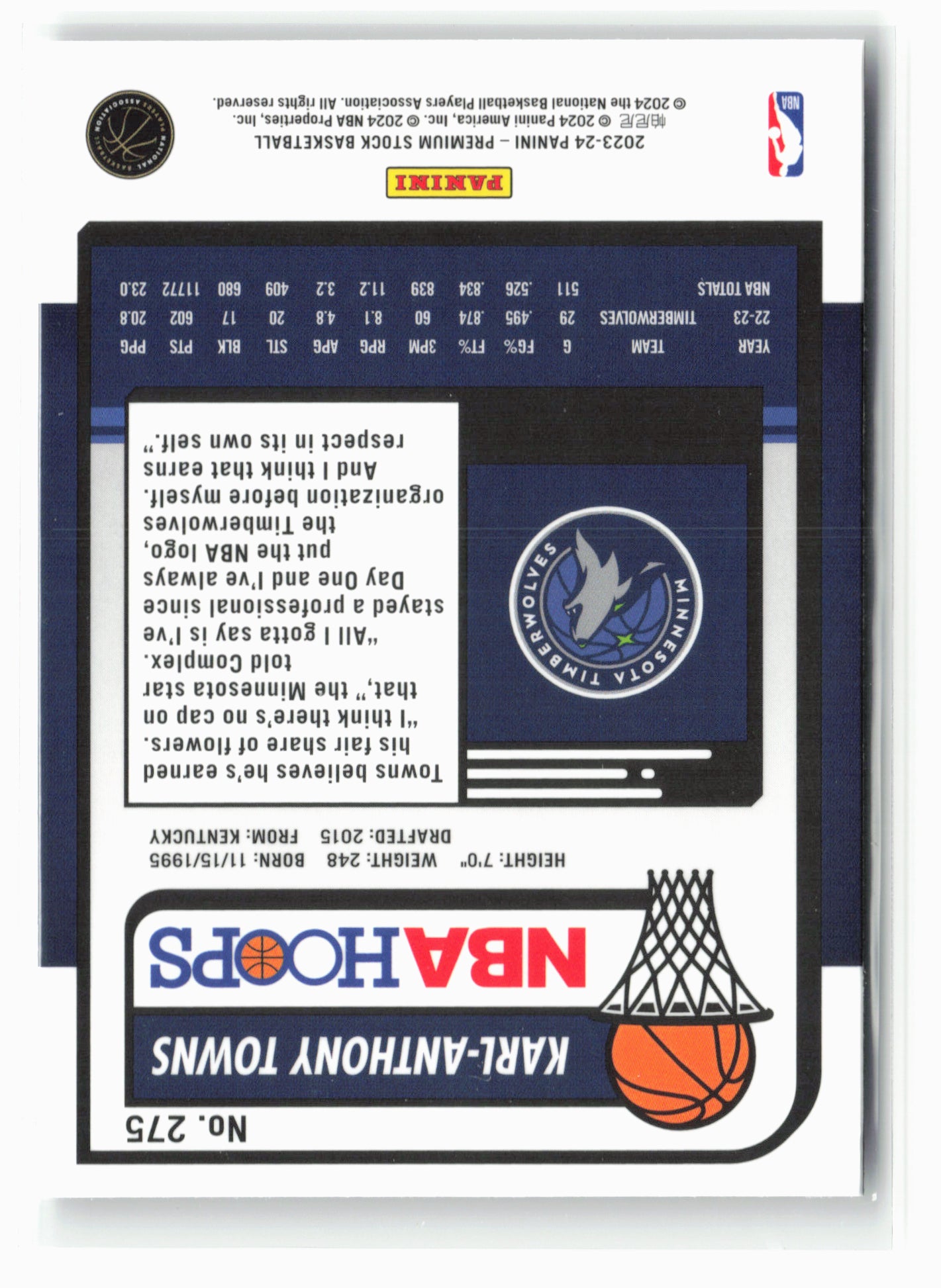 2023-24 Panini Premium Stock #275 Karl-Anthony Towns NM