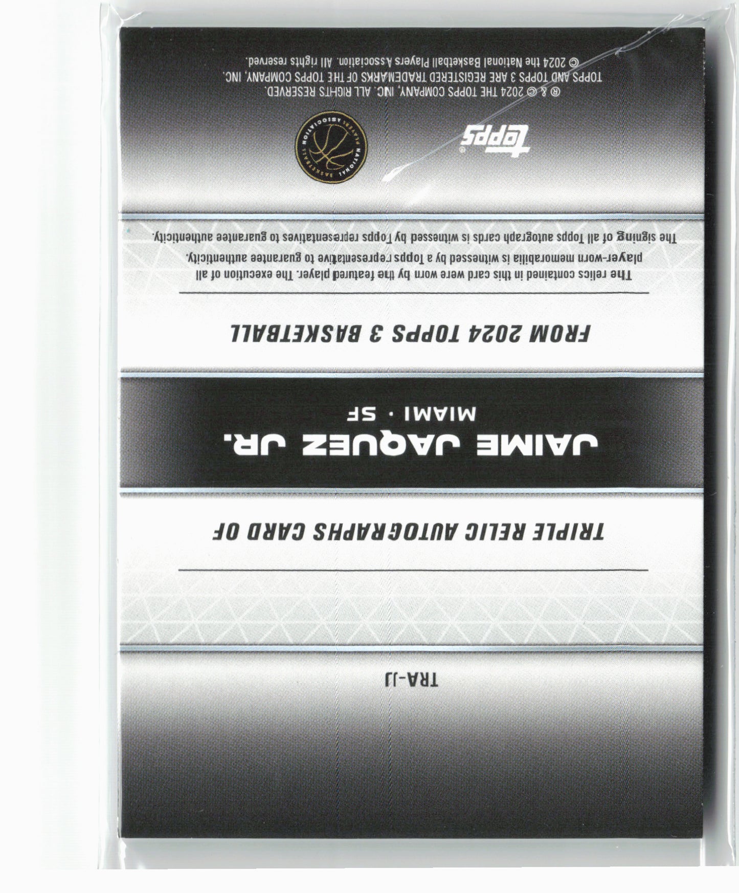 2023-24 Topps 3 Basketball TRA-JJ Jaime Jaquez Jr Relic Auto #/10