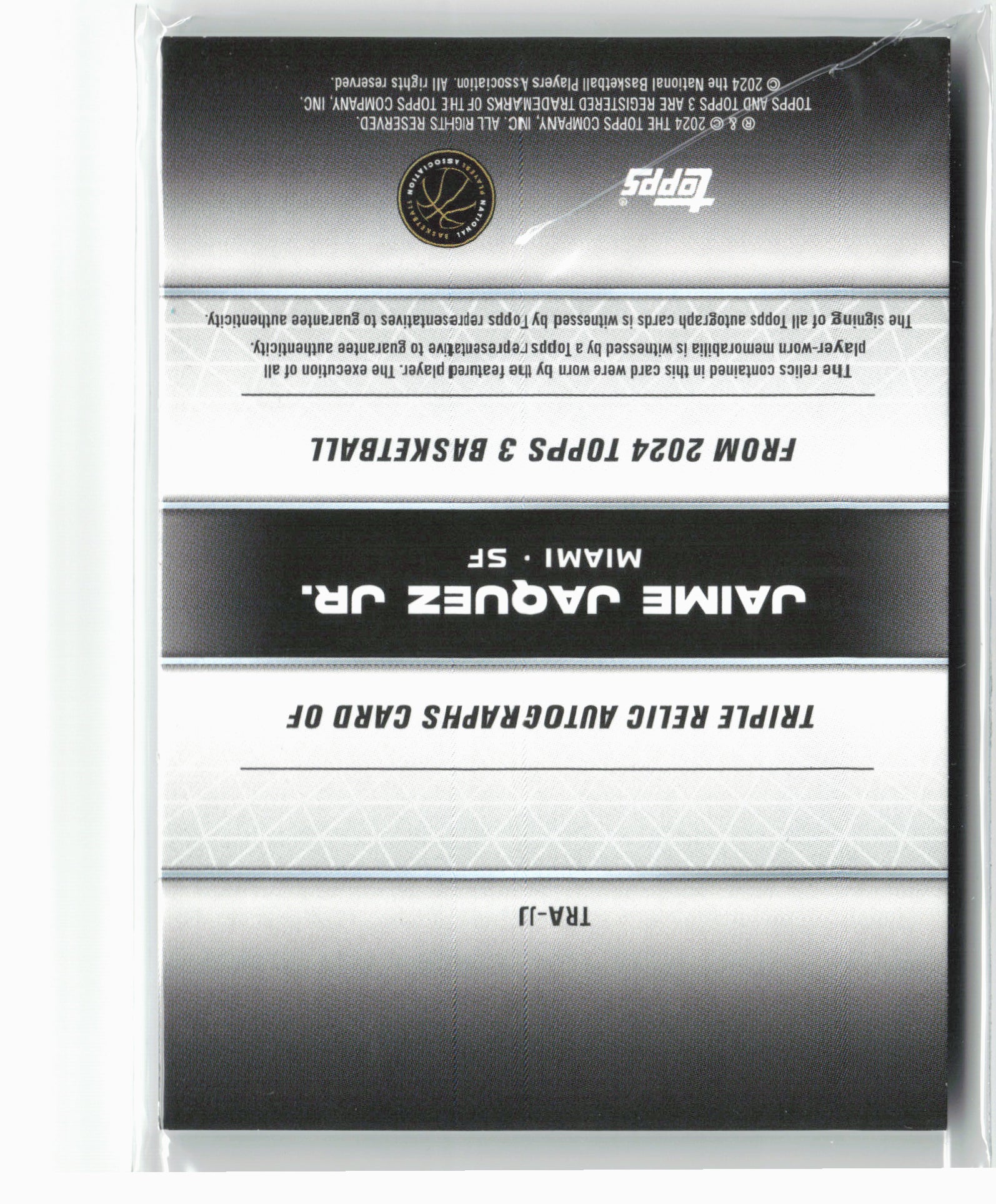 2023-24 Topps 3 Basketball TRA-JJ Jaime Jaquez Jr Relic Auto #/10