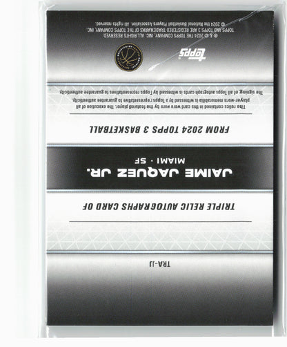 2023-24 Topps 3 Basketball TRA-JJ Jaime Jaquez Jr Relic Auto #/10