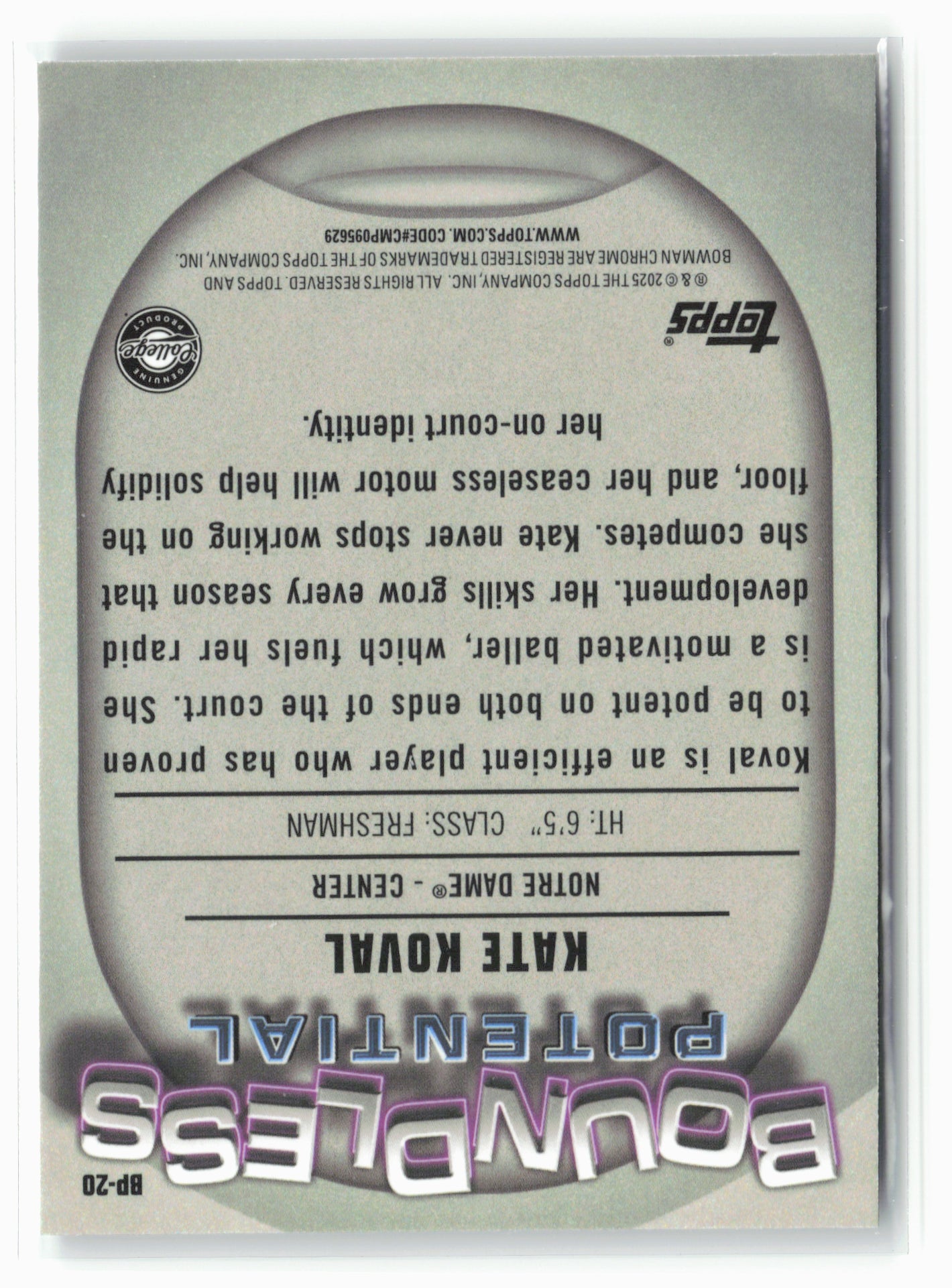 2024-25 Bowman University Chrome #BP-20 Kate Koval Boundless Potential