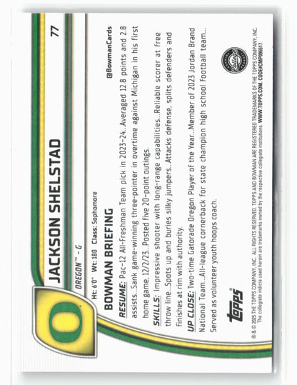 2024-25 Bowman University Chrome #77 Jackson Shelstad