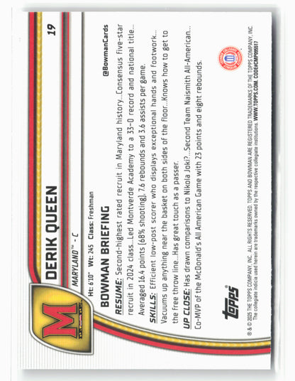 2024-25 Bowman University Chrome #19 Derik Queen