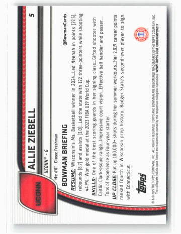 2024-25 Bowman University Chrome #5 Allie Ziebell