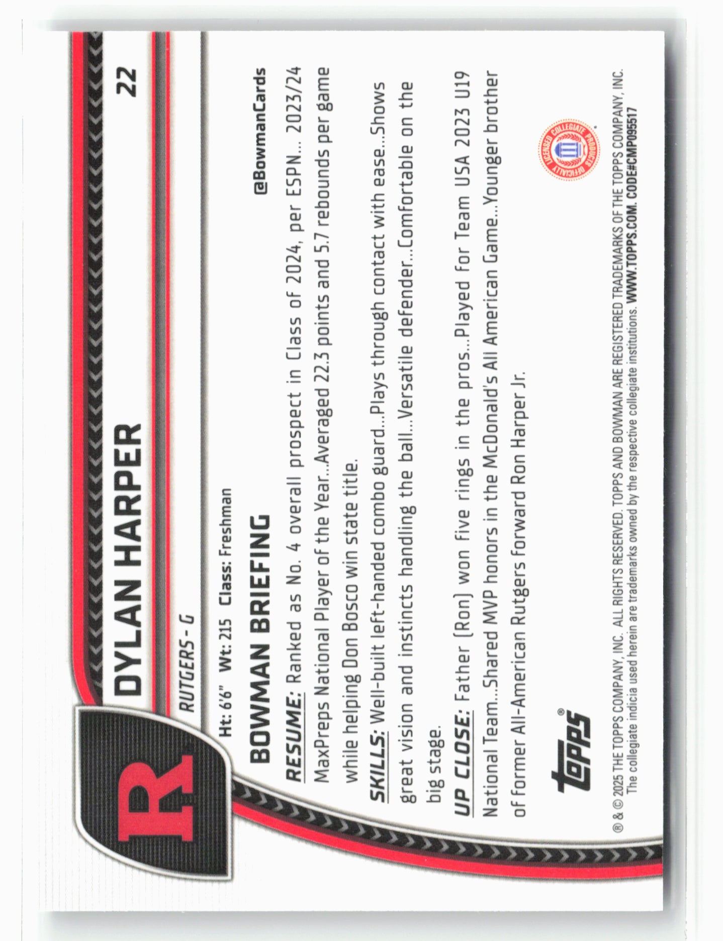 2024-25 Bowman University Chrome #22 Dylan Harper