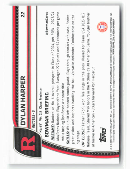 2024-25 Bowman University Chrome #22 Dylan Harper