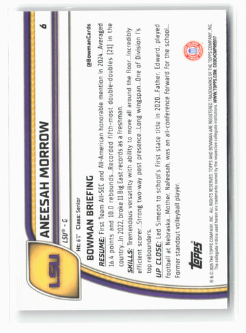 2024-25 Bowman University Chrome #6 Aneesah Morrow