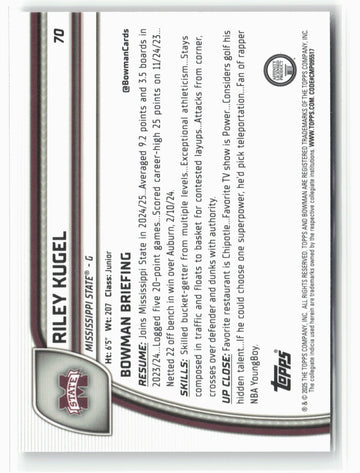 2024-25 Bowman University Chrome #70 Riley Kugel