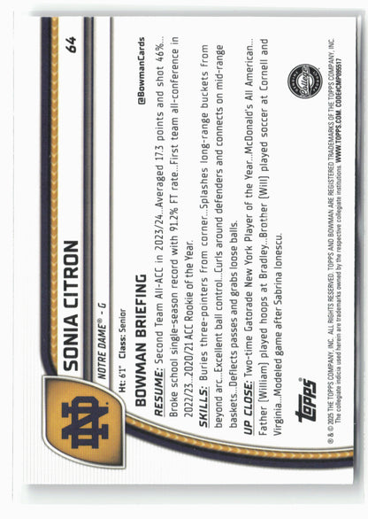 2024-25 Bowman University Chrome #64 Sonia Citron