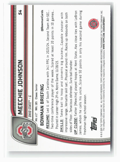 2024-25 Bowman University Chrome #54 Meechie Johnson