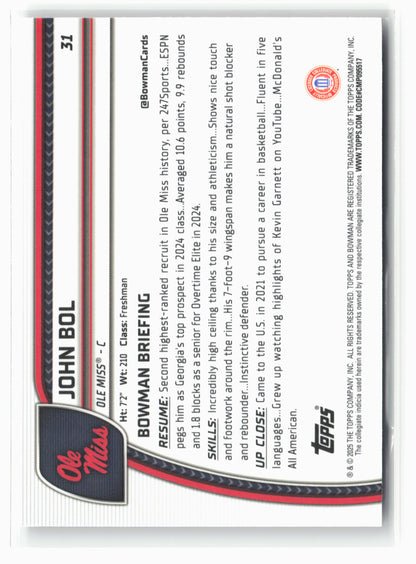 2024-25 Bowman University Chrome #31 John Bol