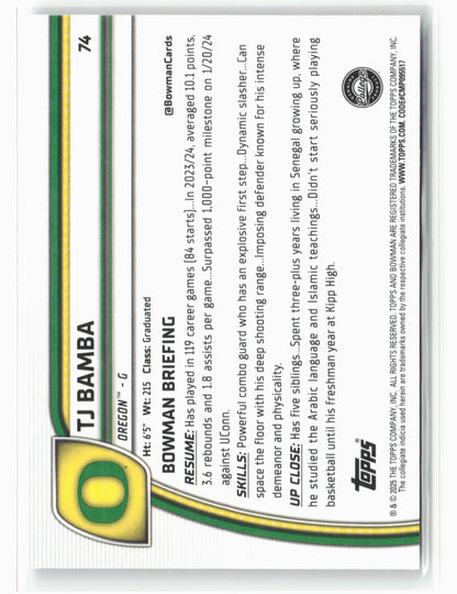 2024-25 Bowman University Chrome #74 TJ Bamba