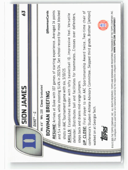 2024-25 Bowman University Chrome #63 Sion James