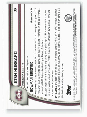 2024-25 Bowman University Chrome #35 Josh Hubbard