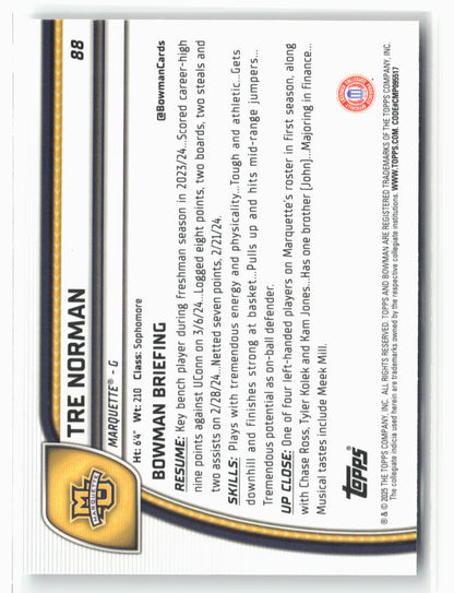 2024-25 Bowman University Chrome #88 Tre Norman