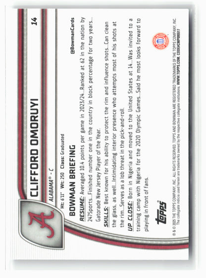 2024-25 Bowman University Chrome #14 Clifford Omoruyi