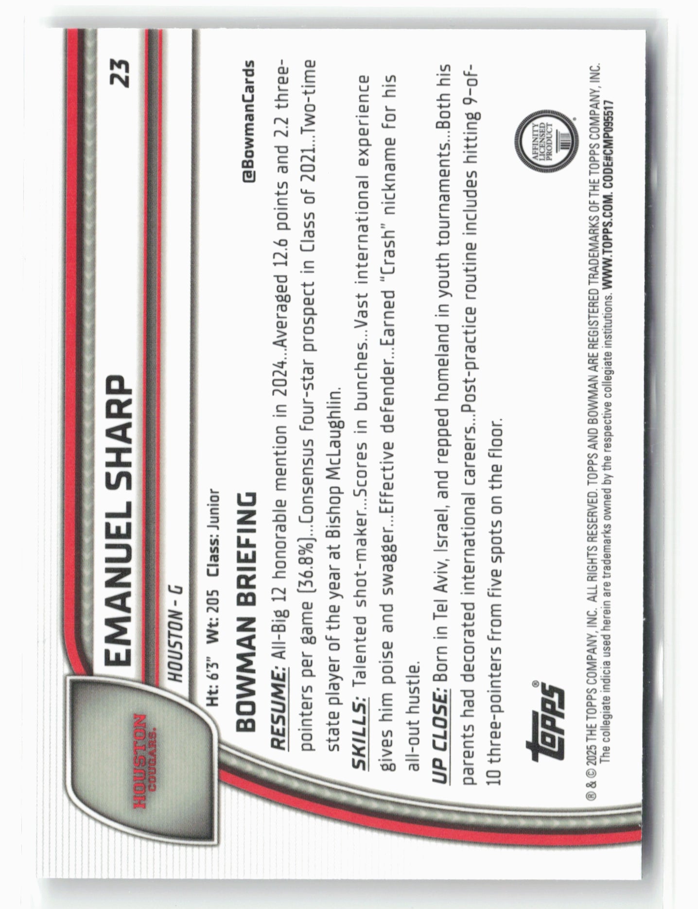 2024-25 Bowman University Chrome #23 Emanuel Sharp