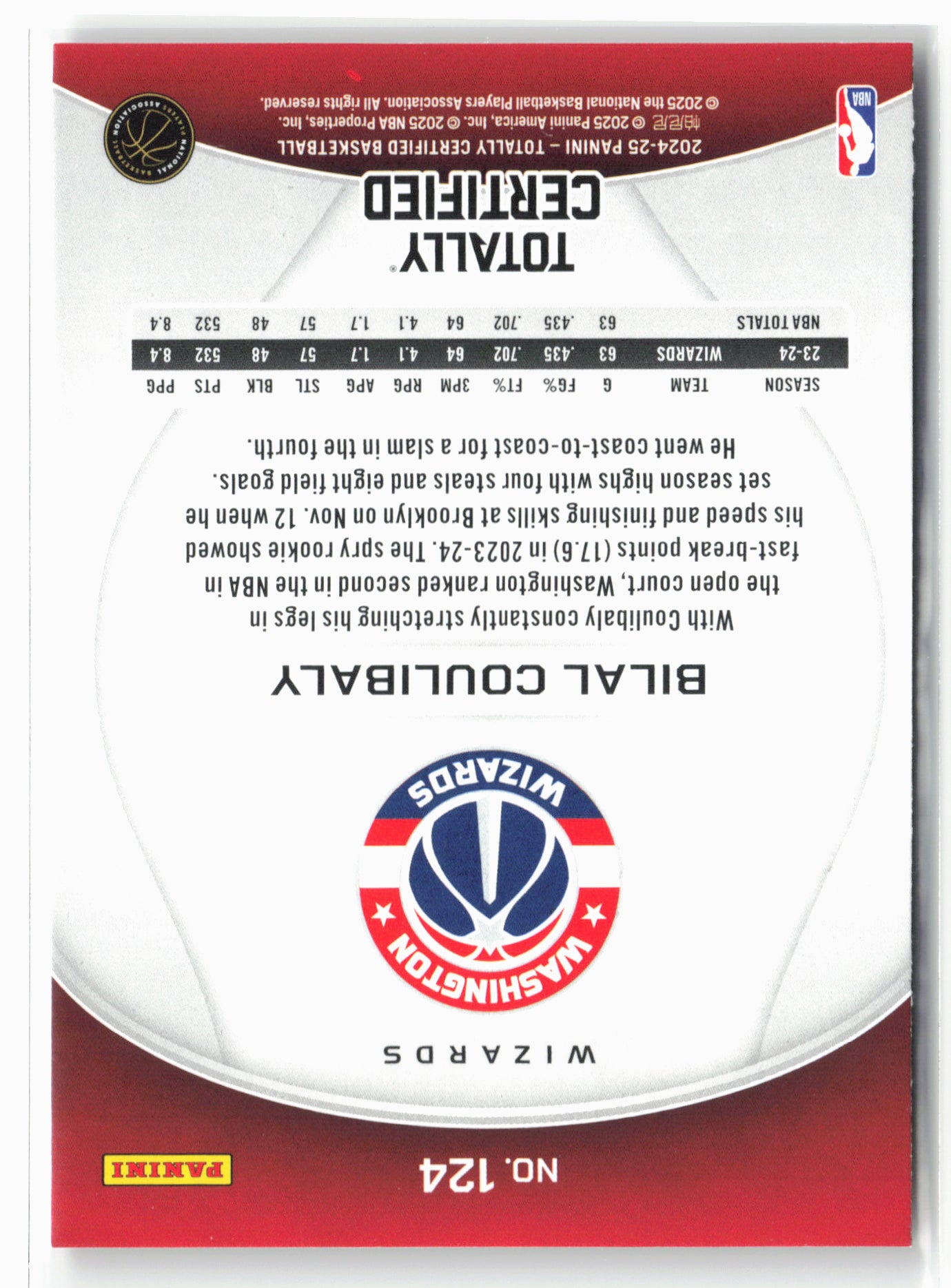 2024-25 Panini Totally Certified #124 Bilal Coulibaly