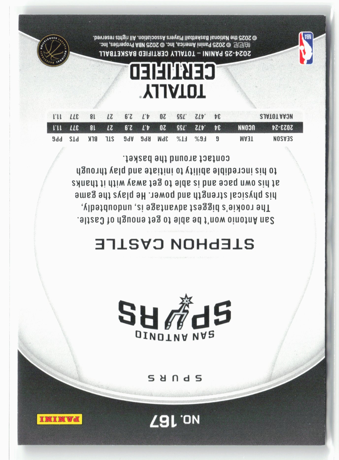 2024-25 Panini Totally Certified #167 Stephon Castle NM