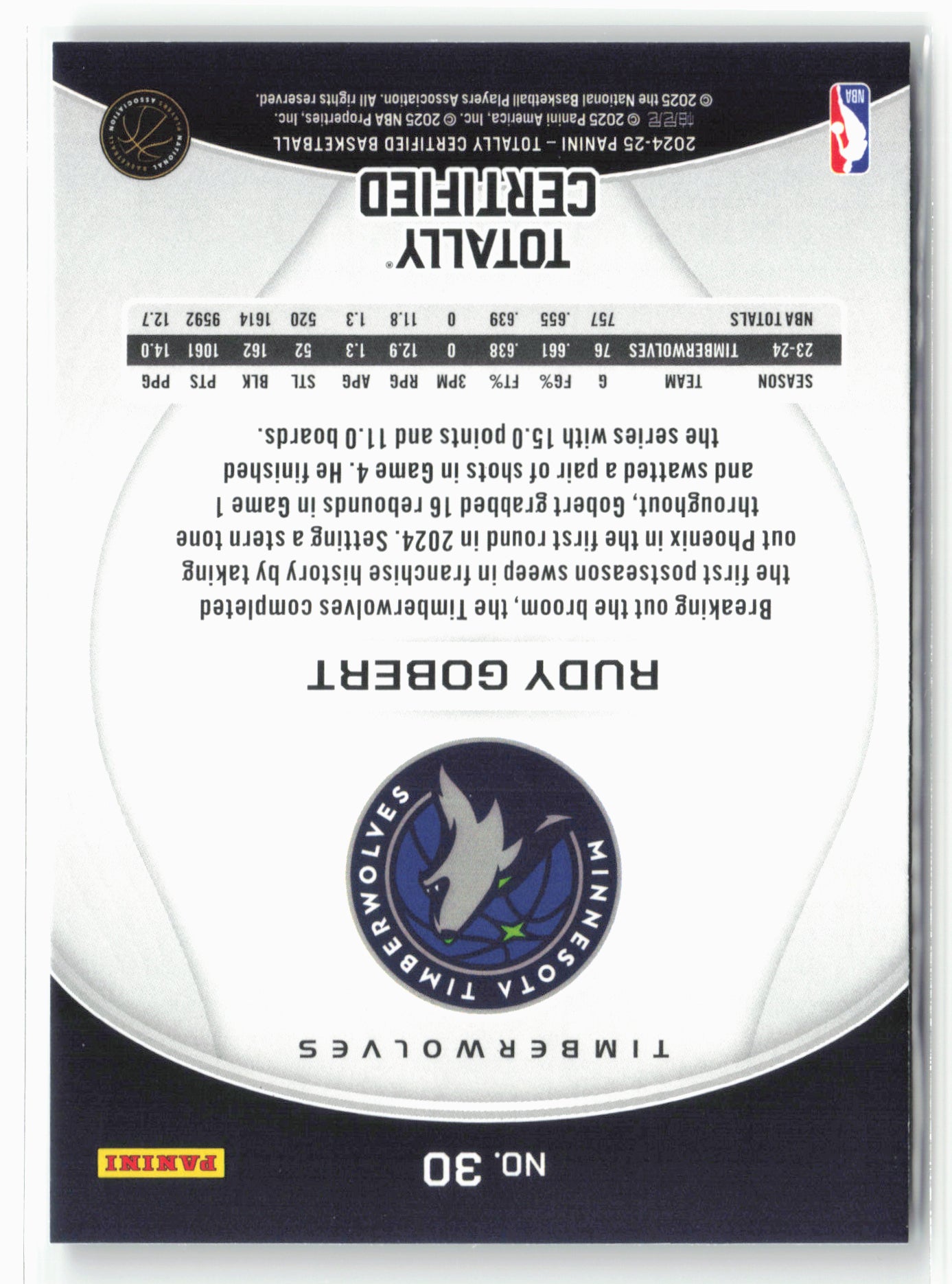 2024-25 Panini Totally Certified #30 Rudy Gobert Mirror