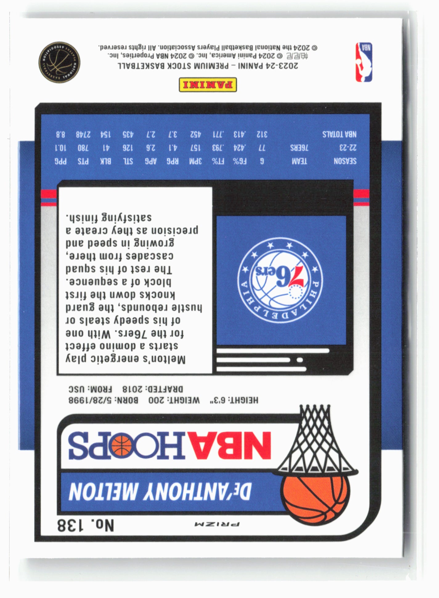 2023-24 Panini Premium Stock #138 De'Anthony Melton Ice Prizm