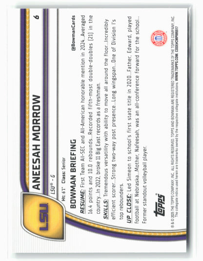 2024-25 Bowman University Chrome #6 Aneesah Morrow Green Shimmer Refractor