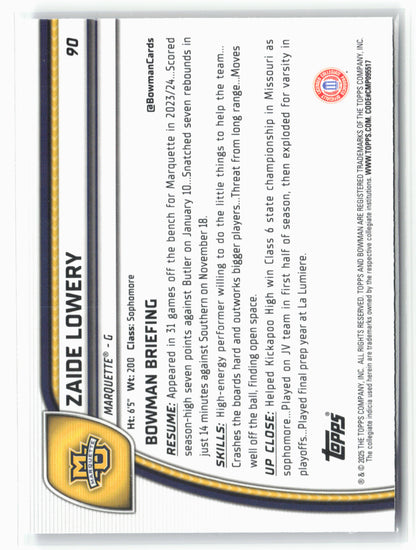 2024-25 Bowman University Chrome #90 Zaide Lowery Purple Lava Refractor