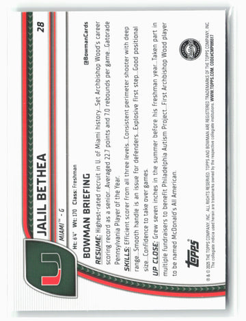 2024-25 Bowman University Chrome #28 Jalil Bethea Green Shimmer Refractor
