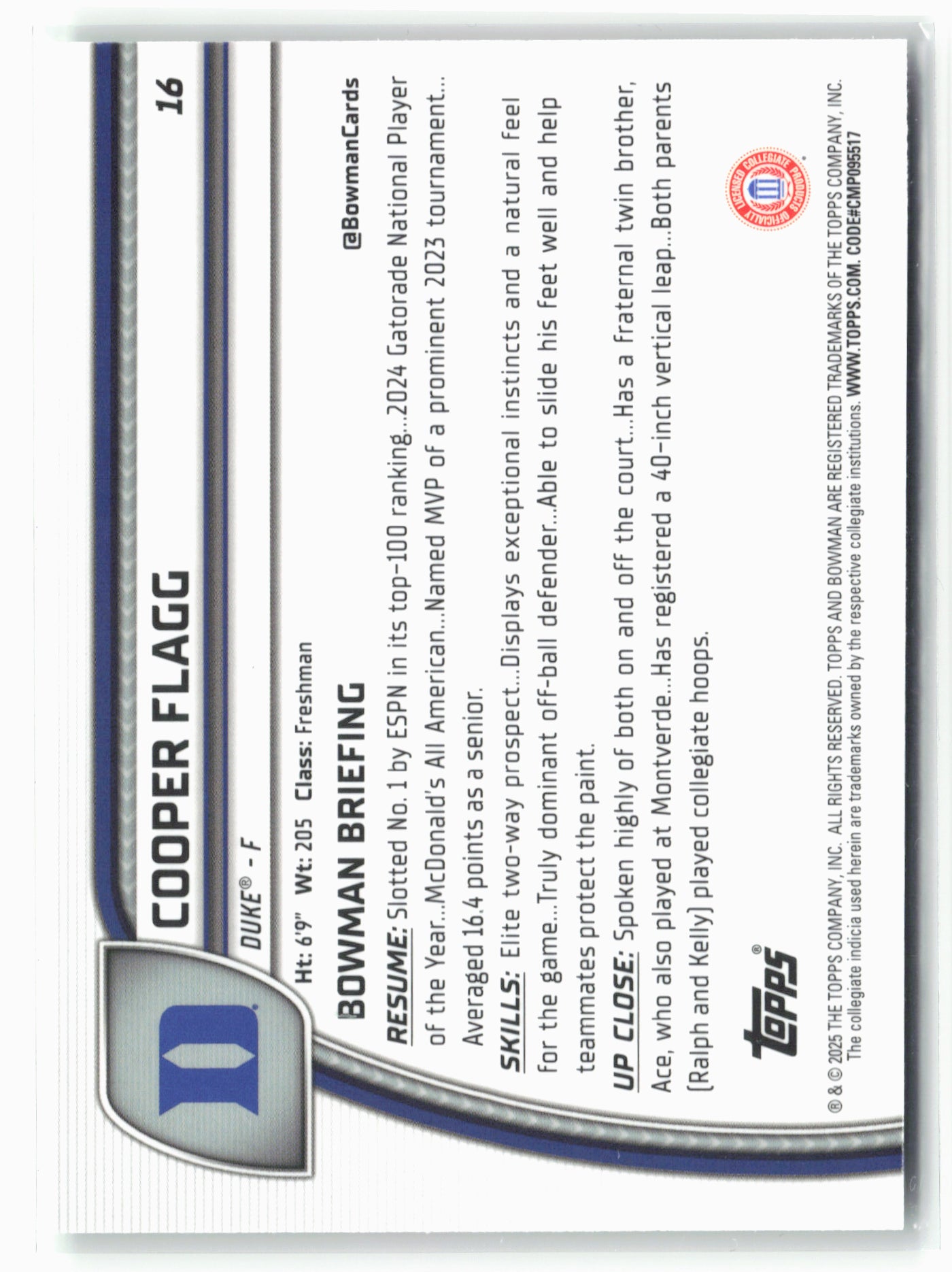 2024-25 Bowman University Chrome #16 Cooper Flagg Green Shimmer Refractor