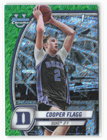 
2024-25 Bowman University Chrome #16 Cooper Flagg Green Shimmer Refractor