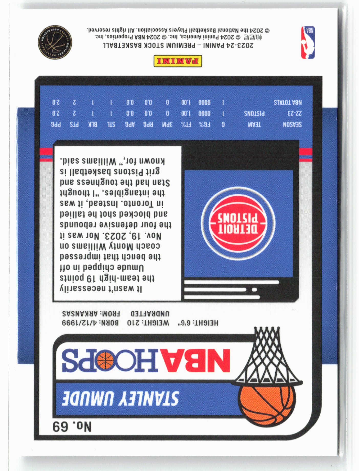 2023-24 Panini Premium Stock #69 Stanley Umude