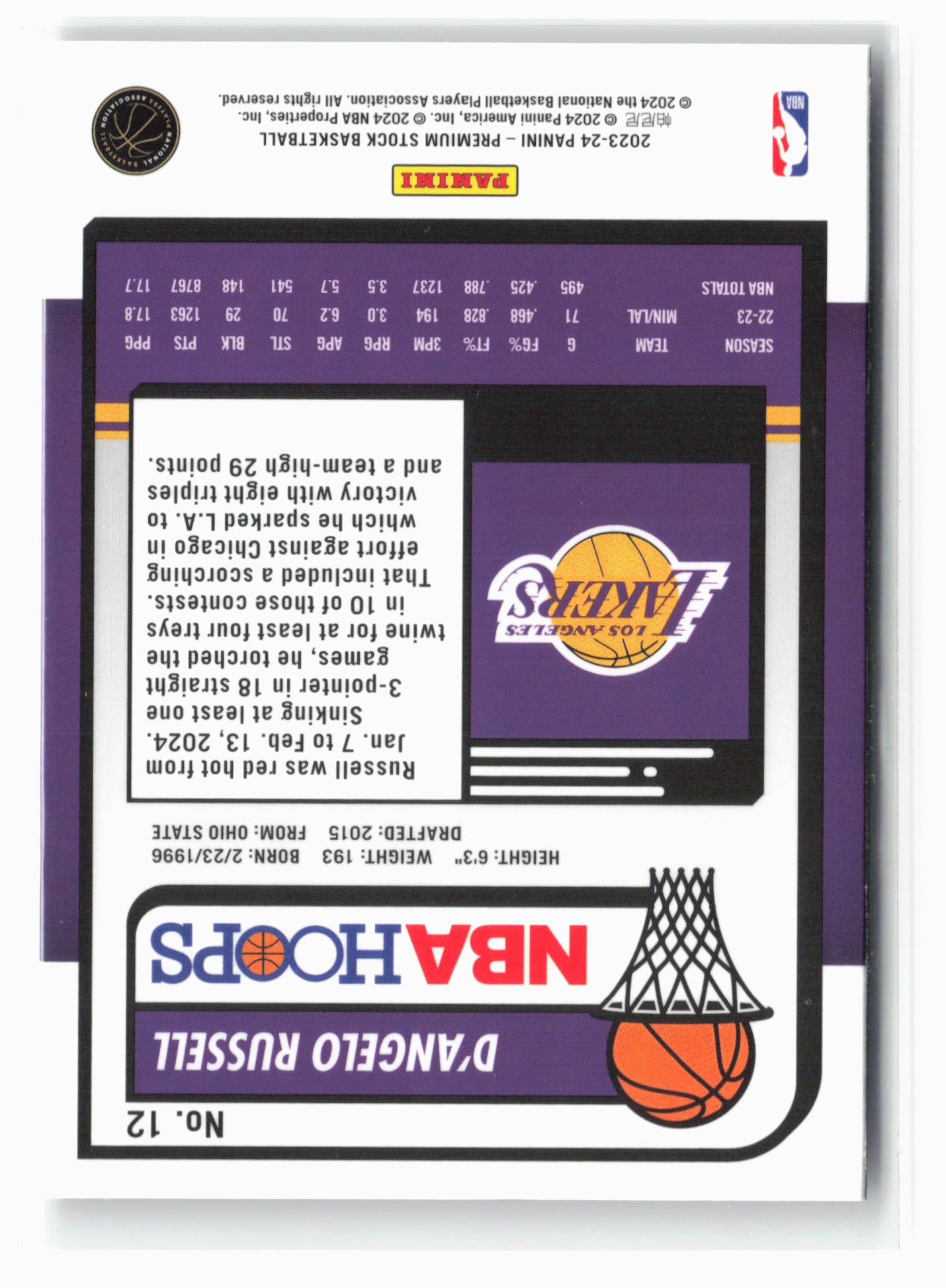 2023-24 Panini Premium Stock #12 D'Angelo Russell NM