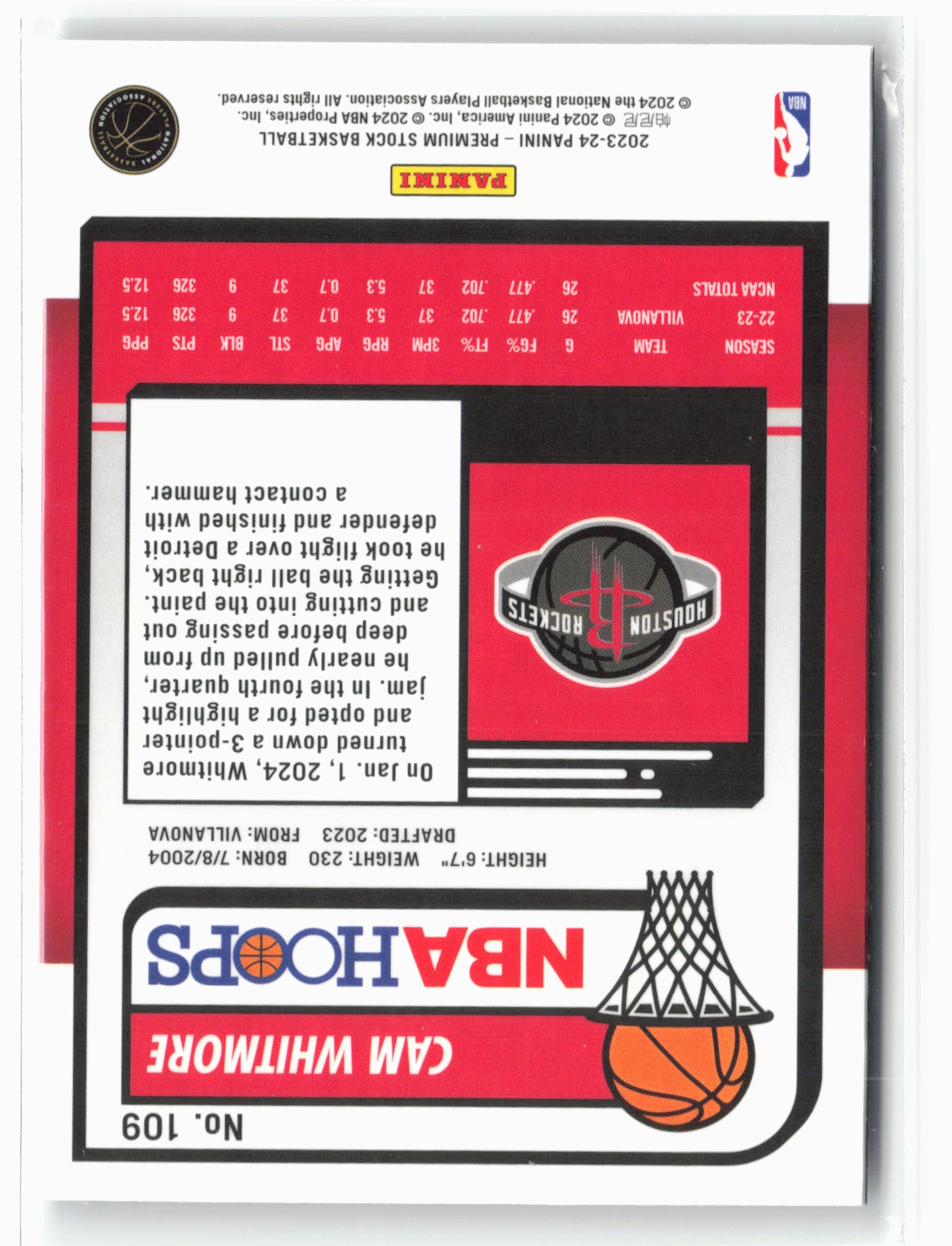 2023-24 Panini Premium Stock #109 Cam Whitmore NM