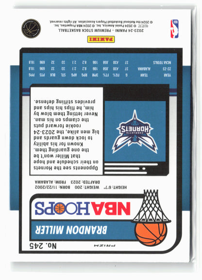 2023-24 Panini Premium Stock #245 Brandon Miller Ice Prizm